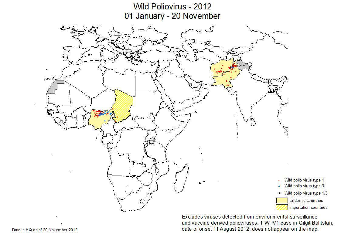 Carte de la Polio dans le monde